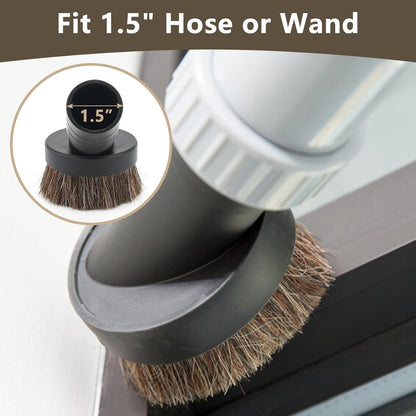 1.5" Vacuum Dust Brush Attachment Compatible with Pro Team Backpack Vacuum - 3" Round Dusting Brush with 1 1/2" Reducer Compatible with Vac Cleaner Parts # 100110; Soft Horse Hair for Better Cleaning