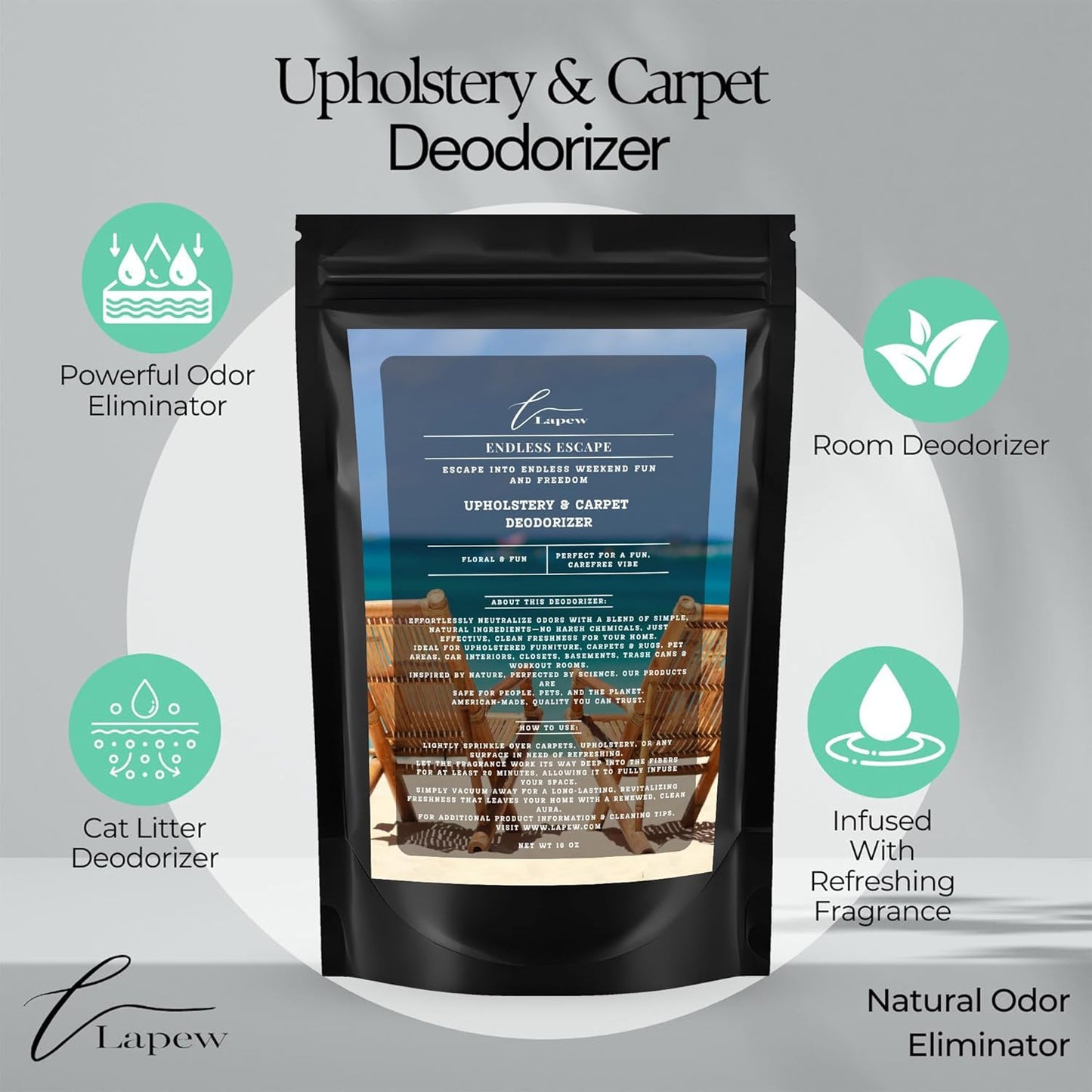 Lapew Black Sea Scented Cleaning Bundle | Carpet Deodorizer Powder (16 oz) & Mop Soap Concentrate (36 oz) | Pet-Friendly Odor Eliminator - Colors B