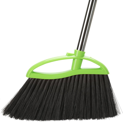 Soft Bristles Green Angle Broom and Dustpan Set, Long Handle Household Indoor Broom with Dustpan Combo Set for Room Kitchen Lobby Office Hardwood Floor Sweeping Floor Cleaning