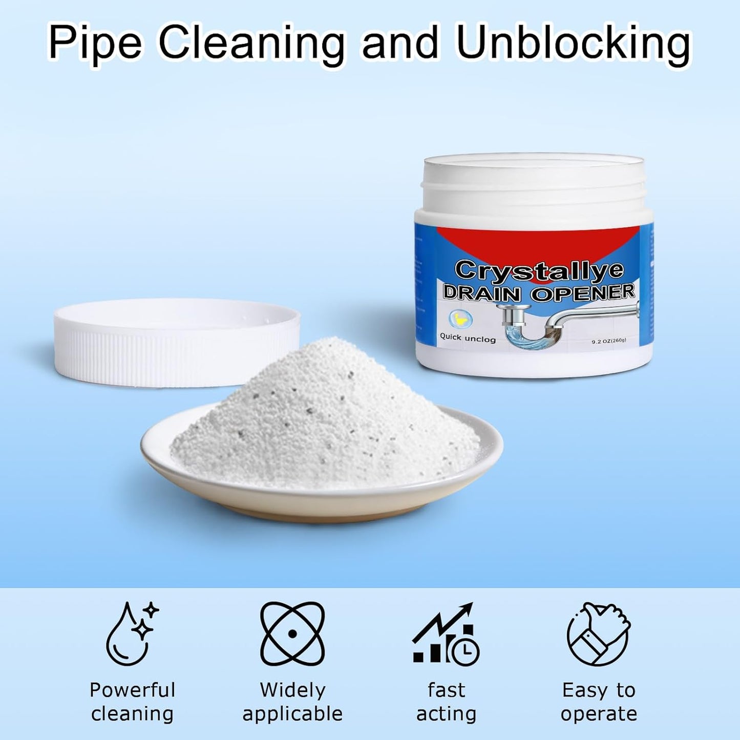 Crystal Lye Drain Opener – Powerful Unclogging Action for Bathroom & Kitchen Pipes (2PC)