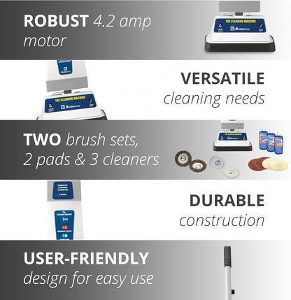 Koblenz Shampooer and Polisher Cleaning Machine, Floor Cleaner with 1100-rpm Motor, 5' Power Cord, 120-oz Tank, 2-Speed Settings, Scrubbing Brushes, Lambswool Pads, and Polishing Pads, P-820 B