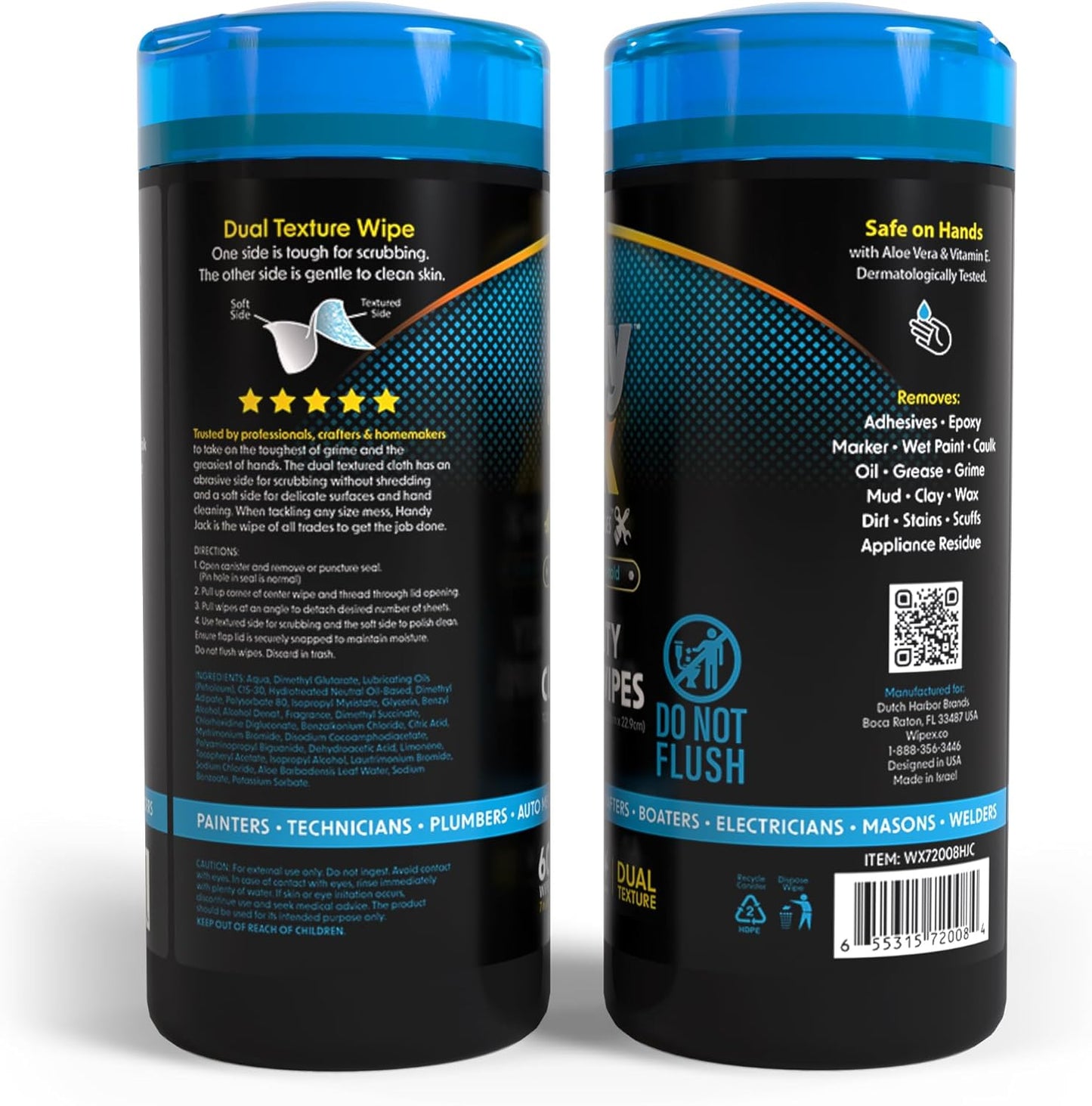Wipex Handy Jack Heavy Duty Wipes, Dual Texture Cleaning Cloth, Use on Hands, Equipment, Tools - Removes Paint, Adhesives, Oil, Grease, & Dirt, Bulk Size, 260 Count (Pack of 1)