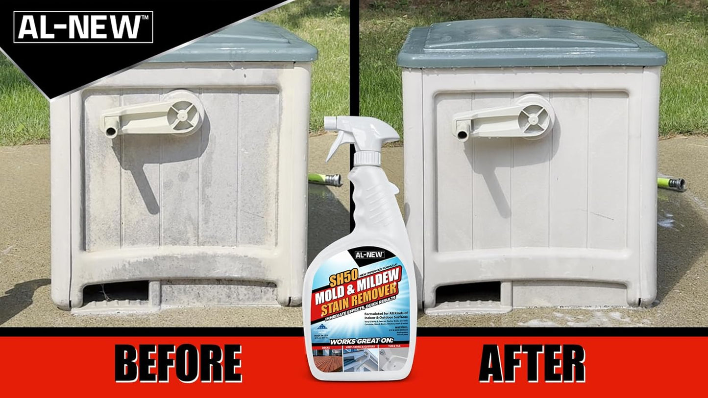 AL-NEW SH50 Mold and Mildew Stain Remover | Scrub Free Formula | Works Great on Decks, Vinyl Siding & Gutters, Tub and Tile (30oz Bottle)