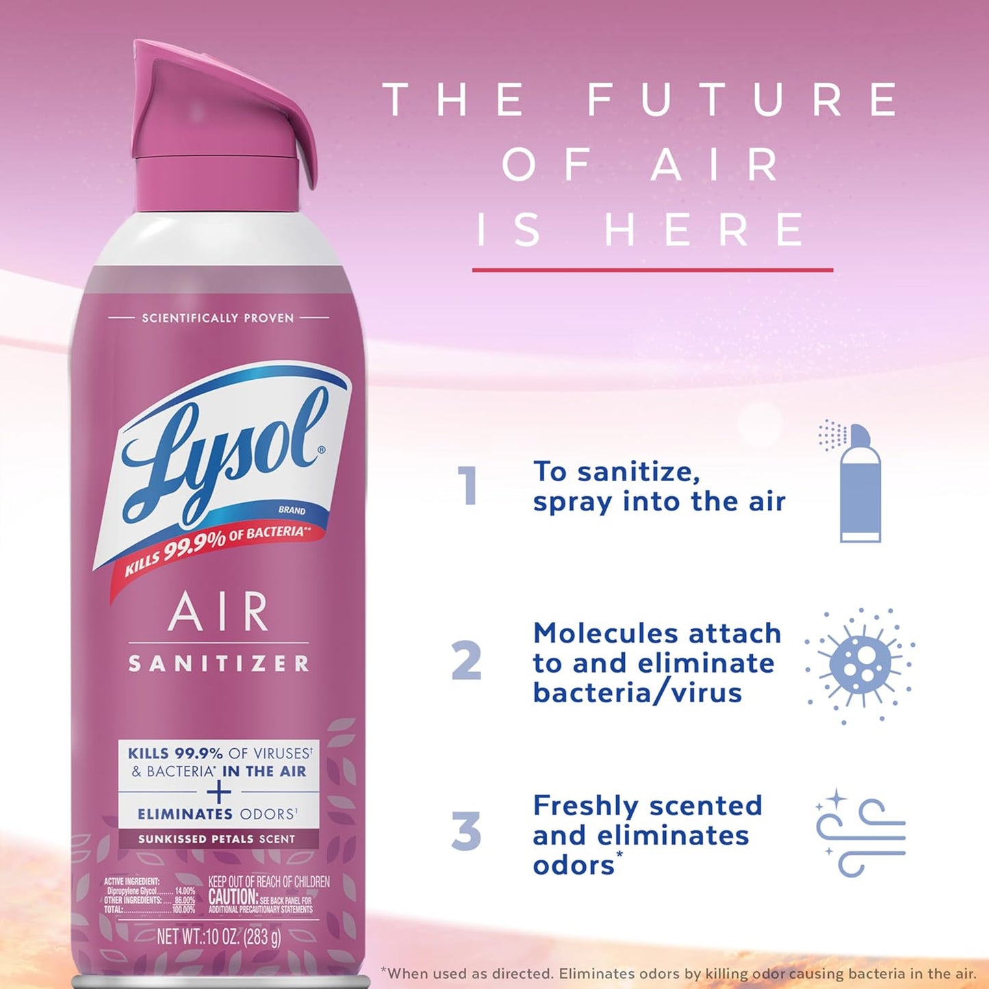 Lysol Air Sanitizer Spray with Bacterial Odor Eliminator for Home & Office, Sanitizing Air Spray, Air Freshener Alternative, Light Breeze Scent, 10 oz (Pack of 3)