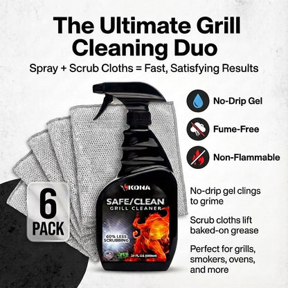 Kona Safe/Clean Air Fryer Cleaner and Degreaser Kit for Ninja Woodfire Grill, Smoker and Oven - 23oz Fume-Free No-Drip Gel Spray with 6 Stainless Steel Scrub Cloths