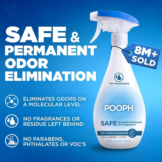 POOPH Pet Odor Eliminator Spray 32oz 2 Pack Fragrance Free Odor Remover for Dogs and Cats Urine Poop Pee Deodorizer for Carpet Furniture and Home