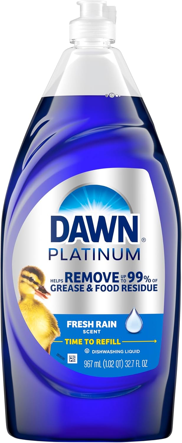Dawn Platinum Refill Jug Dish Soap, Fresh Rain Scent Liquid Dishwashing Detergent Powerful Dawn Dish Soap for Tough Grease Removal Dishwashing Liquid Value Pack, 51.5 oz (Pack of 2)