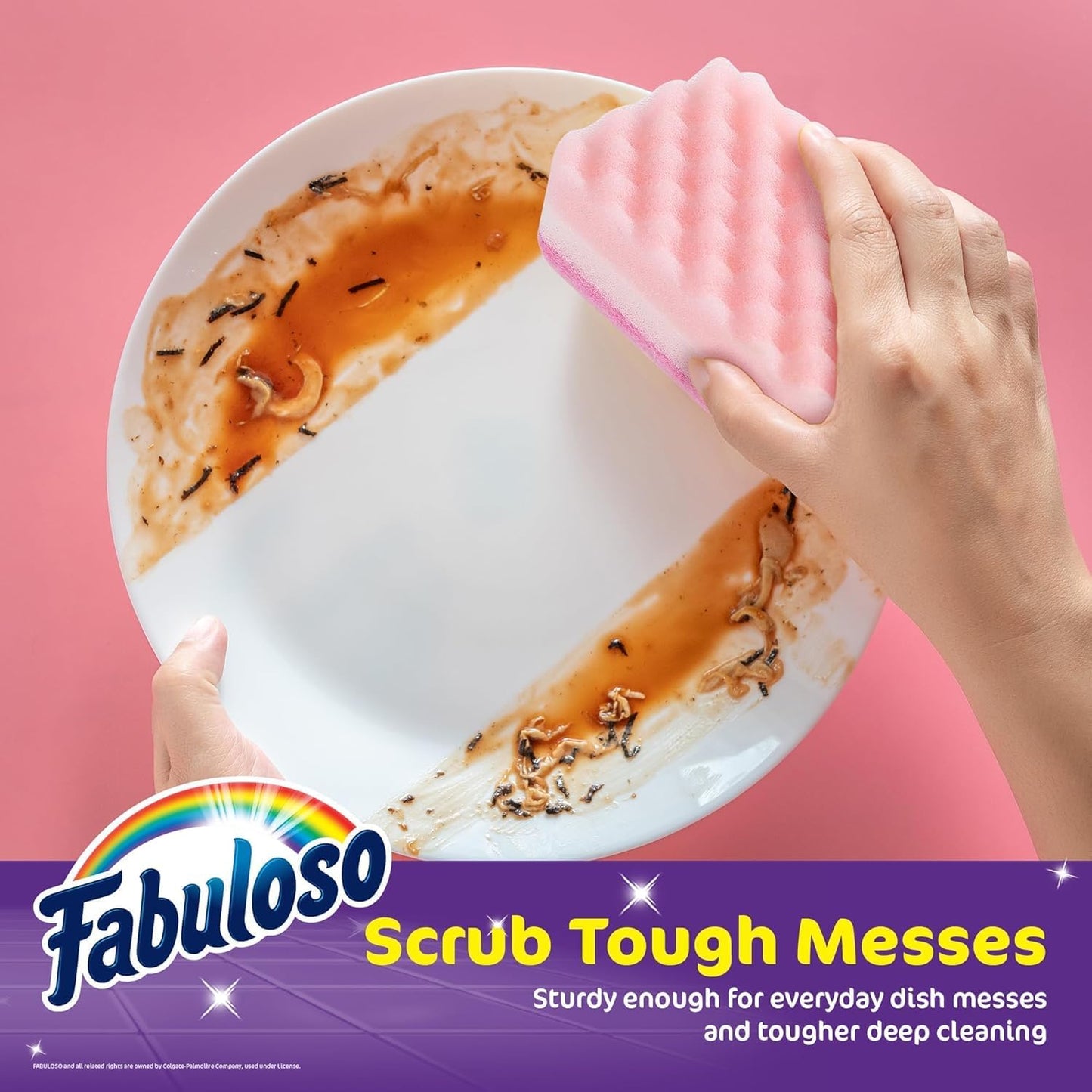 Fabuloso Scratch-Free Kitchen Dish Sponges, Purple Cellulose Scrubber Sponge with Scouring Pad for Dishes, Pots, Pans, Counters and Sinks, Tough on Messes, 4.25 x 2.75 x 1.25 in, 6 Count