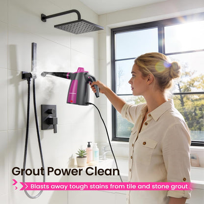 Steam Cleaner, Pressurized Handheld 13pcs Multi-Purpose Natural Deep Cleaning Steamer, Portable Steamer for Cleaning Home, Grout, Kitchen, Car, Window, Upholstery, Bathroom and Clothes, Gray