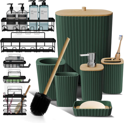 Clara Clark Bathroom Set - Sage Green Bathroom Accessories Set, 6PC Bathroom Accessory Set, Bathroom Sets with Toilet Brush, Trash Can & Soap Dispenser