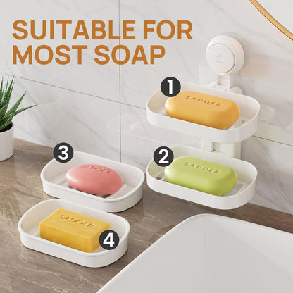 LEVERLOC Soap Holder Shower with Hooks, Bar Suction Cup Soap Dish Tray for Wall, Rust-Proof Stainless Steel Sponge Caddy for Bathroom Accessories Organizer Bathtub Kitchen Sink, Black