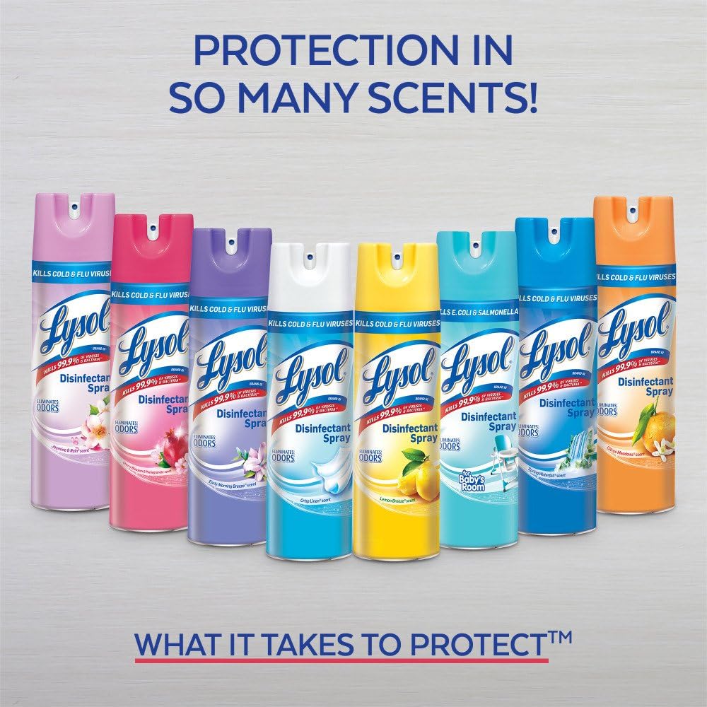Lysol Disinfectant Spray, Household Essential Cleaning Supplies, Multi-Purpose Room Spray, Antibacterial Sanitizer Spray, Upholstery Deodorizer, Home and Bathroom, Crisp Linen,19 Fl Oz (Pack of 12)