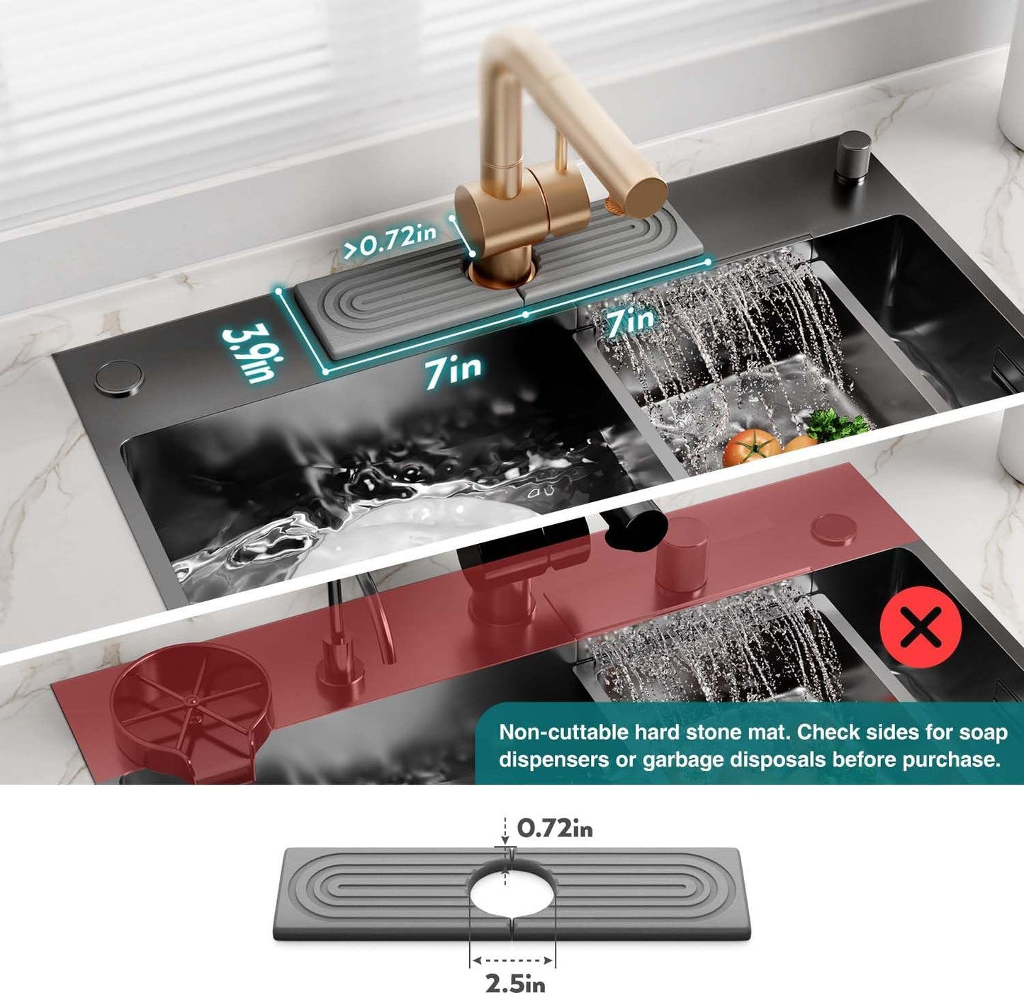 Eormoe Faucet Mat for Kitchen Sink – Diatomite Stone Drying Mat & Sink Protectors, Prevent Moisture – Sink Splash Guard Water-Absorbing Stone Tray for Bathroom Counter (Light Grey, 23.6" x 3.9")