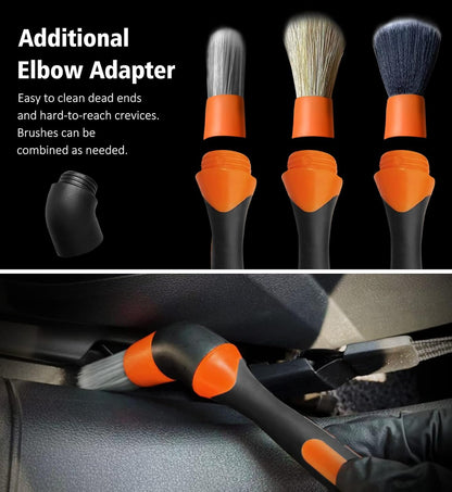 YeewayVeh 3pcs Car Detailing Brush Set, Boars Hair Detailing Brushes, Ultra Soft Detail Brush for Air Vent Leather Seat, Scratch Free Car Detailing Brushes for Interior Exterior, Orange