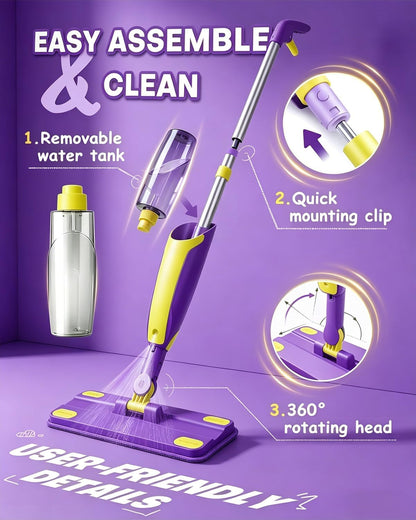 Kids Spray Mop Toddler Cleaning Set with Realistic Spray Bottle 2 Washable Pads and Scraper Montessori Pretend Play Housekeeping Toy for Boys Girls Age 1-3