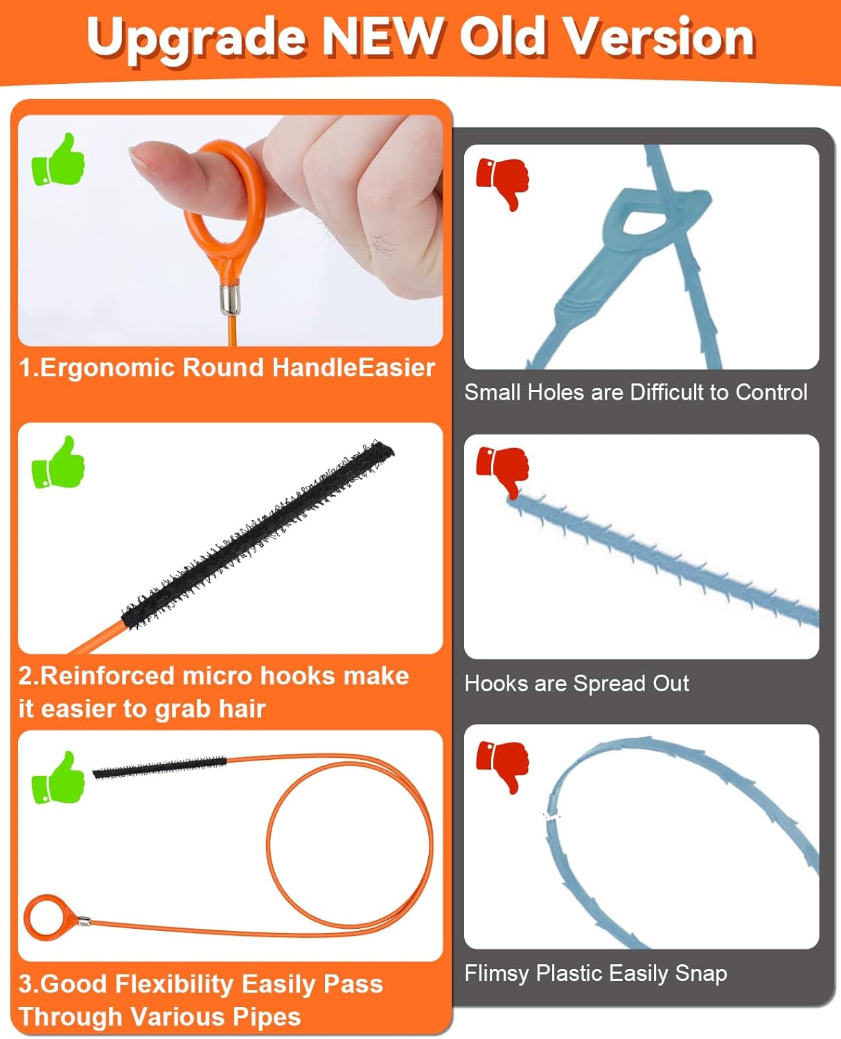 32 Inch Anti-break Metal Drain Snake, Hair Clog Remover, Drain Cleaner Tool with Nylon Coating Sink Snake, Drain Clog Remover for Shower, Bathroom Sink Tub (6 Pack)