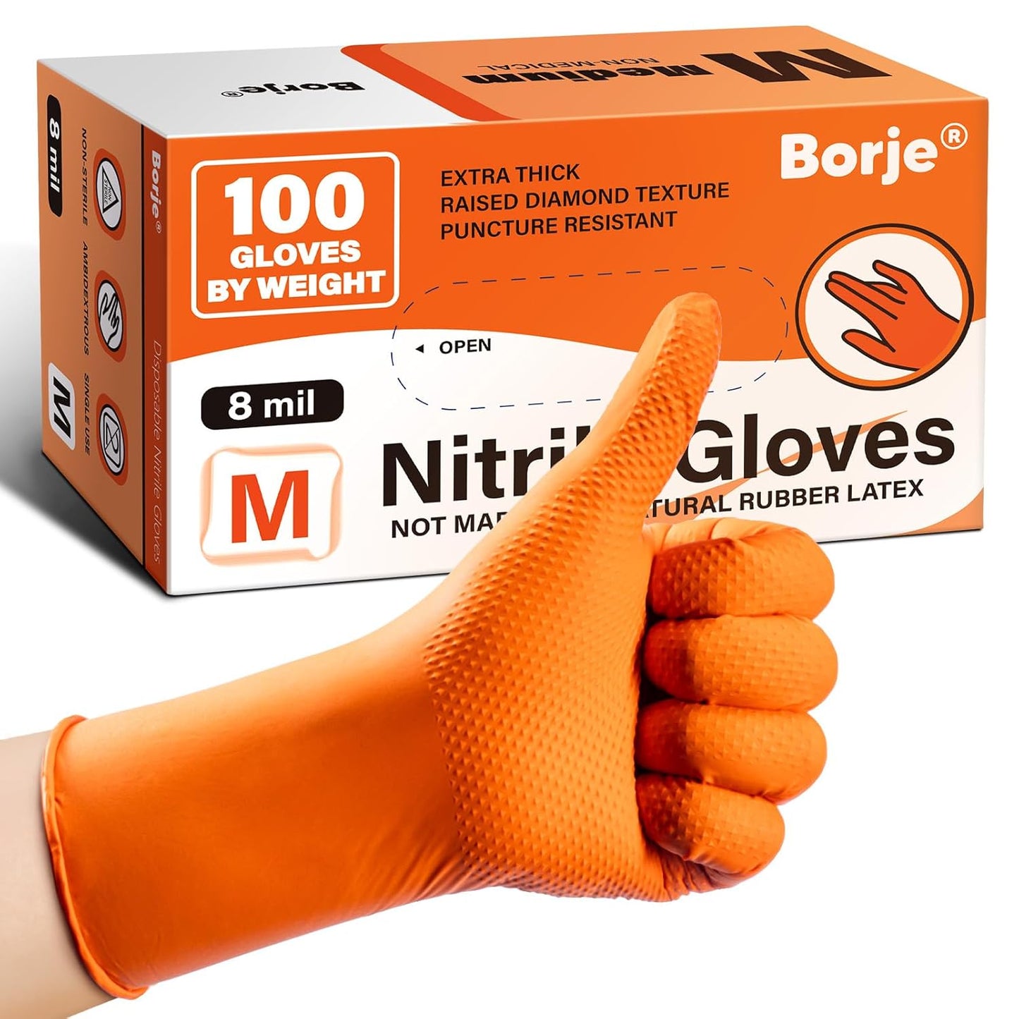 Borje Nitrile Gloves Large, 100 Count Disposable Gloves, Black, Latex-Free Powder-Free, Medical Exam, Food Safe, Cleaning, Cooking