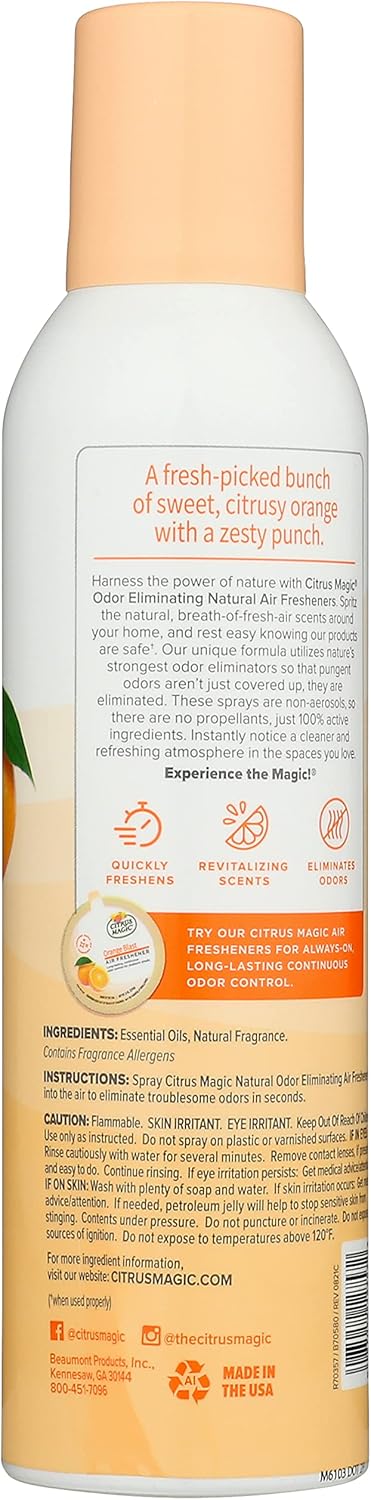 Citrus Magic Odor Eliminator Air Freshener Spray for Home, Orange Blast, 3-Ounce, Pack of 3
