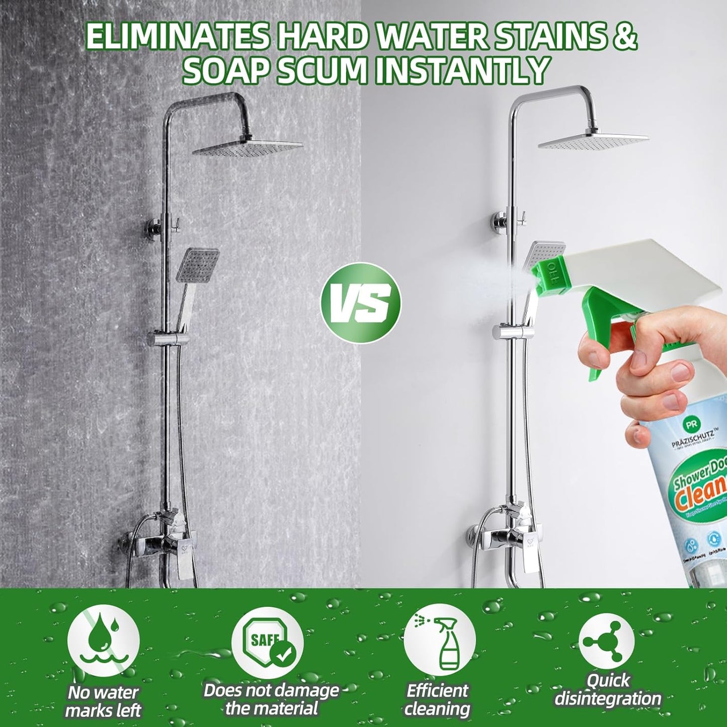 Bathroom Glass Cleaner Spray - Removes Limescale, Soap Scum, and Oil Film, Streak Free Instant Shine for Mirrors, Tiles & Shower Doors | No Residue, Vinegar-Free Formula, 200ml