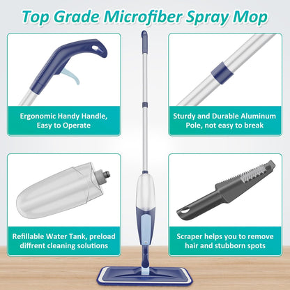 Spray Mops for Floor Cleaning, TRAV-ROUND Microfiber Wood Floor Mop with 5 Reusable Washable Pads for Dry Wet Cleaning on Hardwood Laminate Wood Ceramic Vinyl Tile