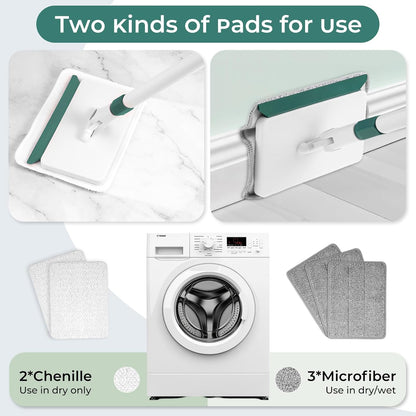Baseboard Cleaner Tool with Handle, 60" Extendable Long Handle Baseboard Cleaner with 5 Reusable Pads for Baseboards Cleaning, Ceiling, Wall, Floor, Bathroom Kitchen