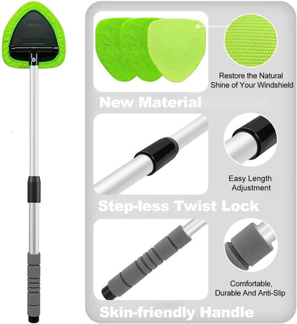 XINDELL Windshield Cleaner Tool – Car Interior Window Cleaning Kit with Extendable Handle & 4 Microfiber Pads, Auto Wiper Inside Windshield Brush for Car & Home Windows