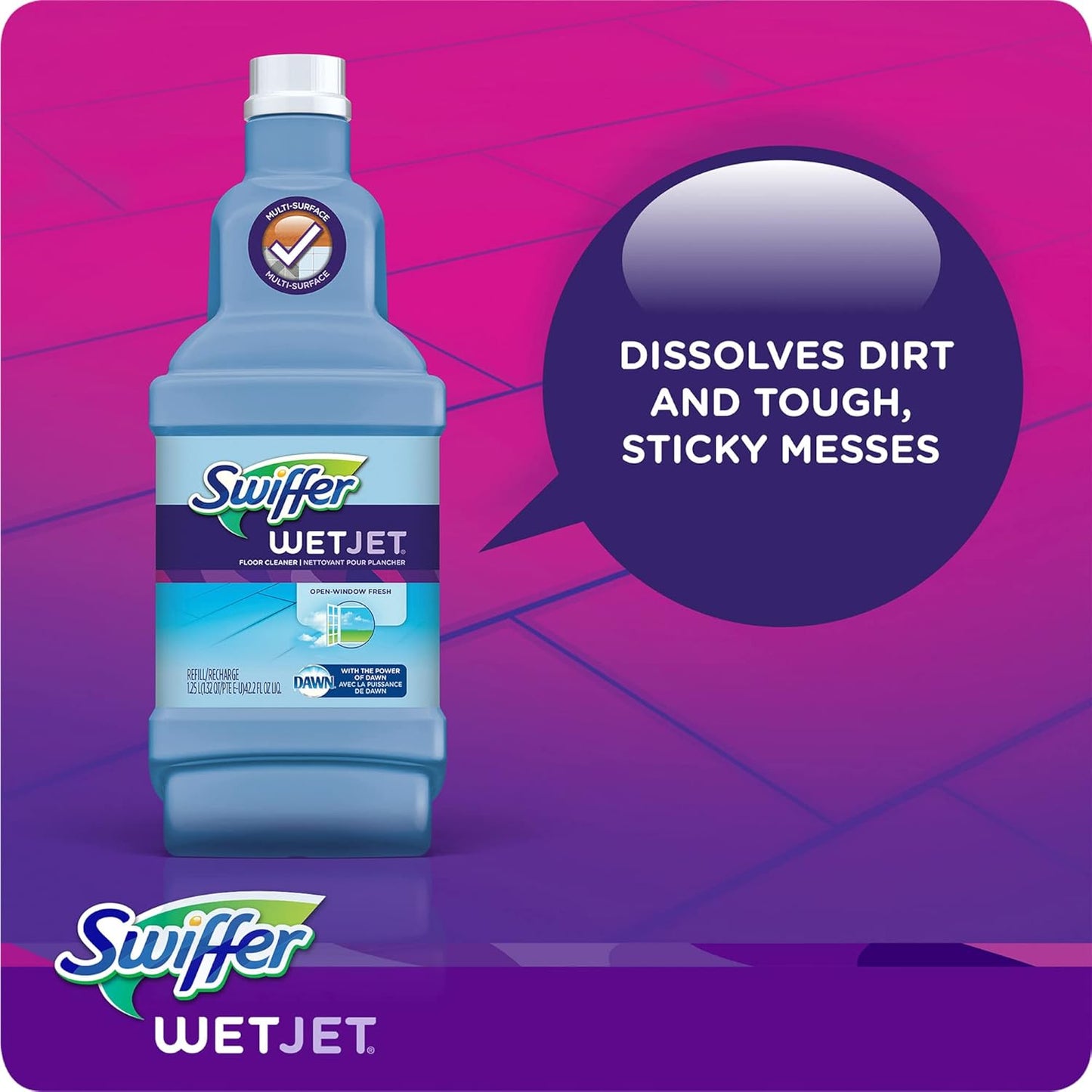 Swiffer WetJet Multi-Purpose and Hardwood Liquid Floor Cleaner Solution Refill, with Gain Scent, 42.2 fl oz each, (Pack of 2)