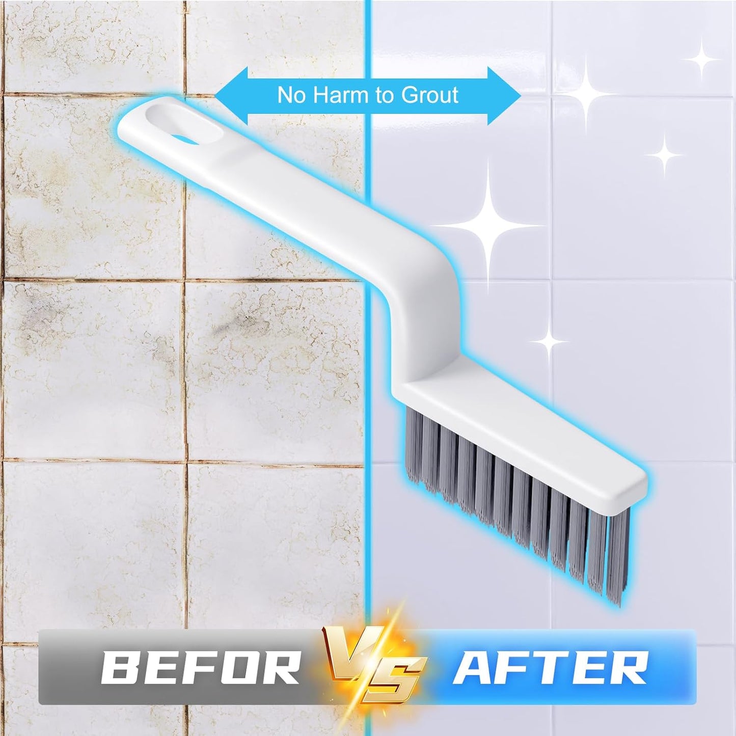 MIXVOVA V-Shaped Grout Cleaner Brush, 3 Pcs Grout Brushes for Tile Floor, Handheld Grout Cleaning Brushes Set with 3 Hooks for Shower, Bathroom, Kitchen, Home Use, Stiff Bristle