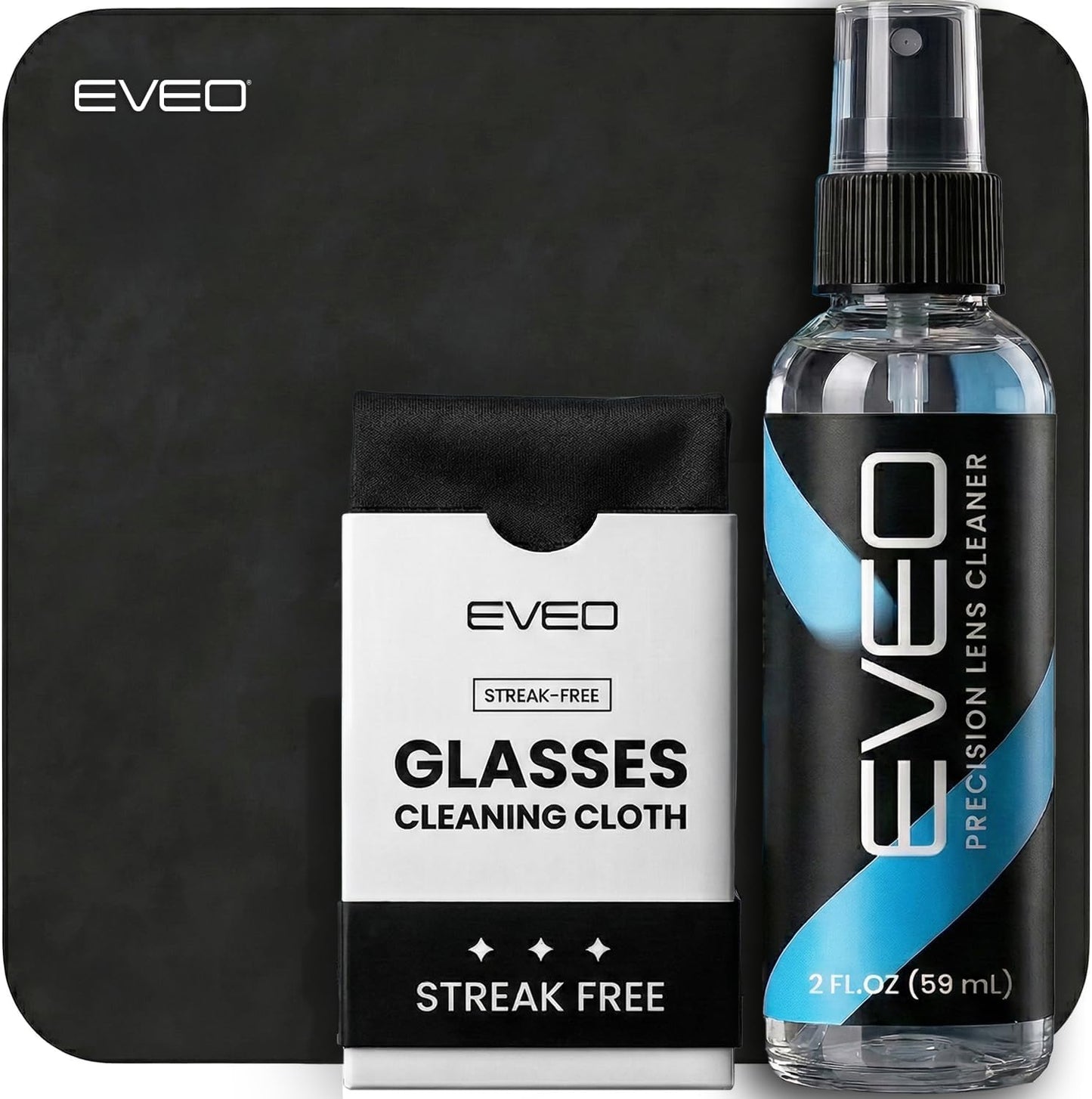 EVEO Glasses Cleaner Spray - Eyeglass Cleaner Lens Cleaner No Streaks Technology & Microfiber Cleaning Cloth - Glasses Cleaning Kit, Eye Glass Cleaners Spray - Screen & Eye Glasses Kit - 2 Pack
