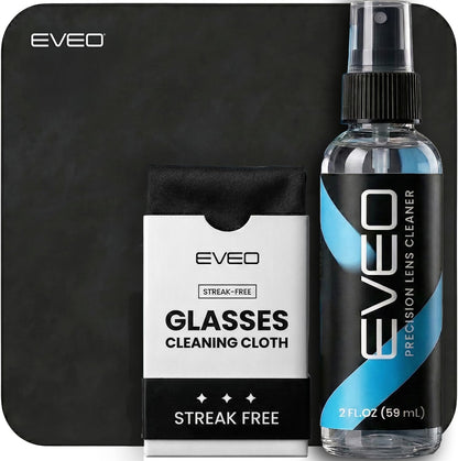 EVEO Glasses Cleaner Spray - Eyeglass Cleaner Lens Cleaner No Streaks Technology & Microfiber Cleaning Cloth - Glasses Cleaning Kit, Eye Glass Cleaners Spray - Screen & Eye Glasses Kit - 2 Pack