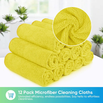 HOMEXCEL Microfiber Cleaning Cloth 210GSM, Pack of 12, Size:11.5" x 11.5", Ultra-Soft, High-Density Non-Abrasive Cleaning Towels for Cars, Glass, Kitchen, Reusable Rags, Blue/Green/Yellow/Pink
