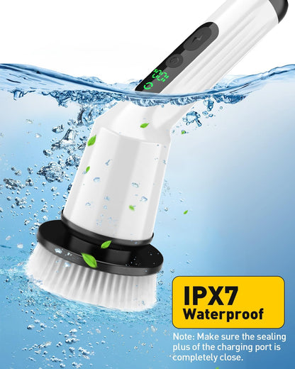 Shower Scrubber with Long Handle, Shower Cleaner Brush with 8 Brush Heads, Cordless Electric Spin Scrubber for Cleaning with 2 Speed, Cleaning Supplies for Bathroom Bathtub Kitchen Floor Tile Toilet