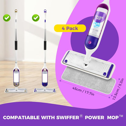 Bisenkud Reusable Pads for Swiffer® Power Mop™ - 100+ Wash Durable, High Absorption 4-Pack, Pet Hair Capture for Hardwood Tile & Vinyl Quick-Dry Refills