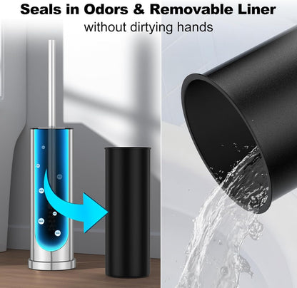 Bronze Toilet Brush and Holder Set，Stainless Steel Heavy Duty Toilet Bowl Brush，Extra Long Handled Modern Toilet Cleaner Brush, Removable Inner Bowl, and Splash Protection