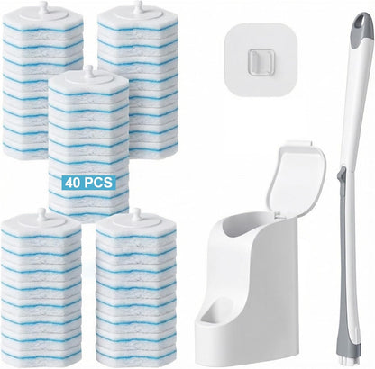 Disposable Toilet Brush with 40 Toilet Wand Refills, Wall Mounted Toilet Brush and Holder Set, Toilet Bowl Brush for Bathroom Toilet Sink Cleaning