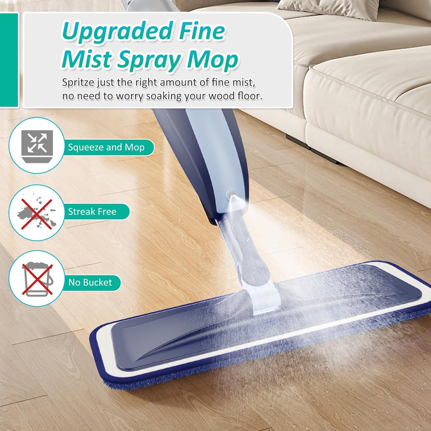 Spray Mops for Floor Cleaning, TRAV-ROUND Microfiber Wood Floor Mop with 5 Reusable Washable Pads for Dry Wet Cleaning on Hardwood Laminate Wood Ceramic Vinyl Tile