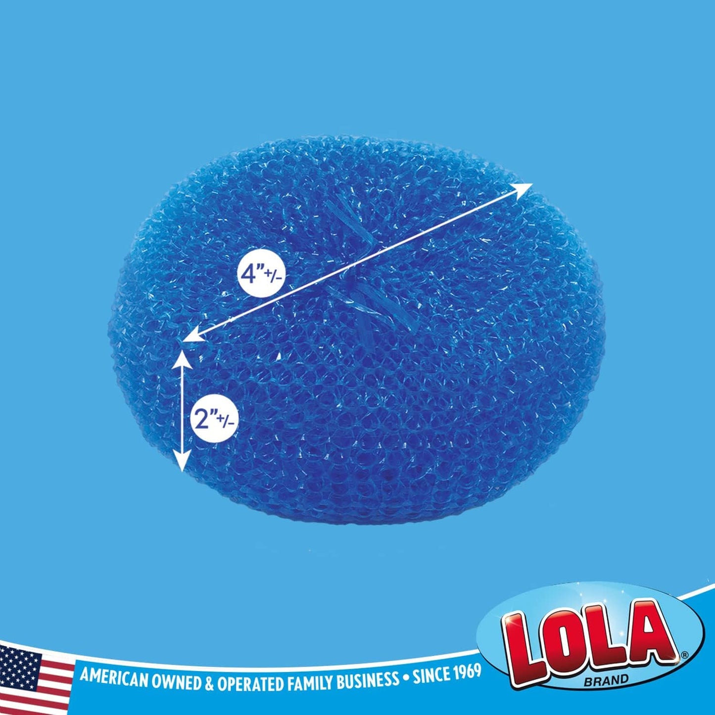 LOLA Plastic Mesh Scouring Pads - 3 Pack, 3.375" x 1.25", Non-Scratch Dish Scrubbers to Clean Dishes, Assorted Colors - Red, Blue & Yellow