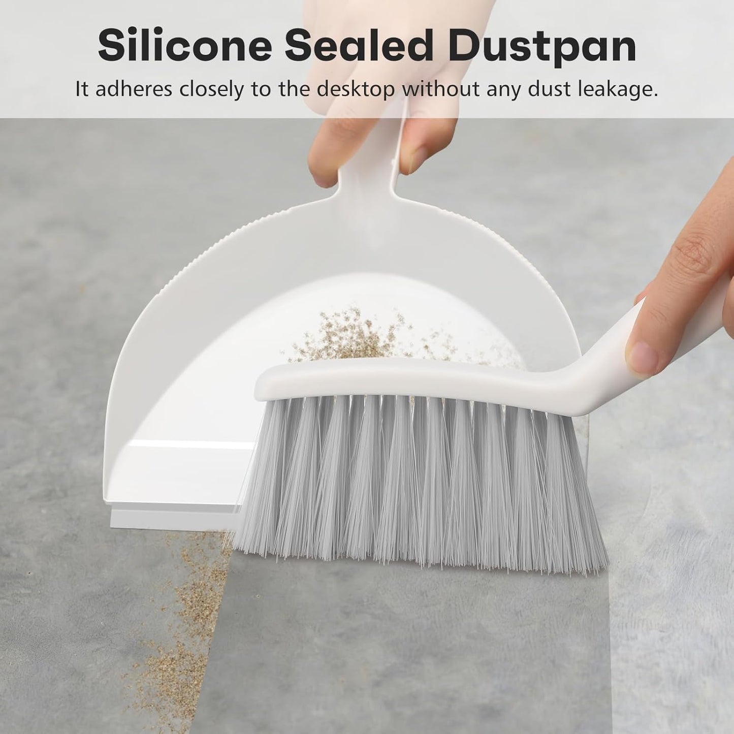 NACENA Mini Broom and Dustpan Set, Small Dust Pan and Brush Set with Handle Dustpan Teeth for Cleaning Hair Suitable for Office Desks Drawers Sofas Outdoor Camping, Light & Purple