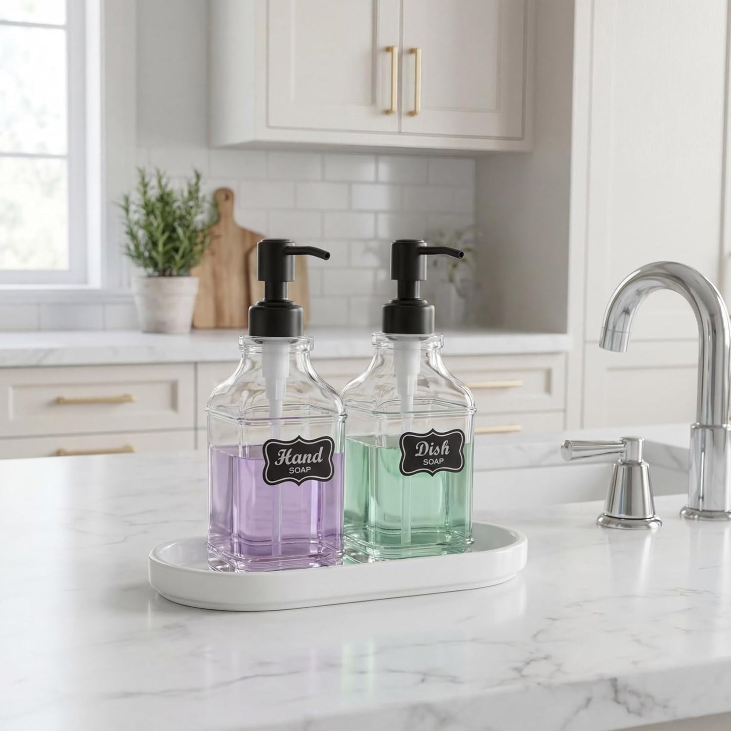 JASAI 2Pack Glass Soap Dispenser with Black Rust Proof Pump, Refillable Dish Soap Dispenser with for Kitchen and Bathroom.