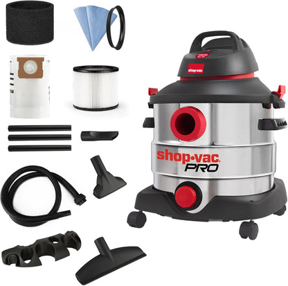 Shop-Vac 12 Gallon 6.0 Peak HP Wet/Dry Vacuum, Stainless Steel Tank, 3 in 1 Function Portable Shop Vacuum with Attachments, Drain Port, Ideal for Jobsite, Garage & Workshop. 5926211