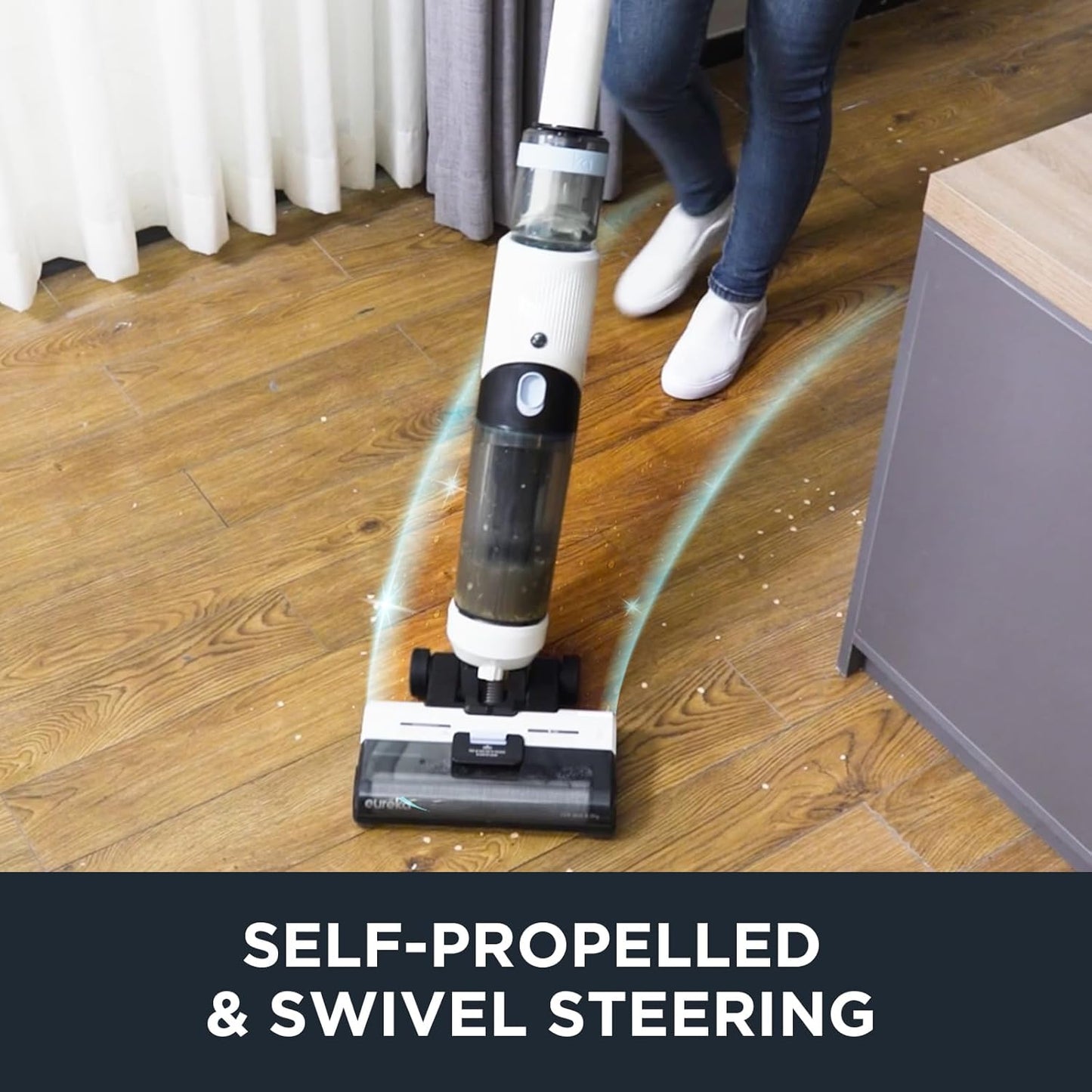 Eureka Wet Dry Vacuum Cleaner Cordless, Mop Vacuum Cleaner with Self-Cleaning System, Lightweight Hardwood Floors Vacuum for Pets and Sticky Messes, Black, NEW630PL