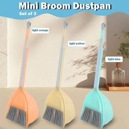 Mini Broom with Dustpan for Kids,Little Housekeeping Helper Set (Light Blue)