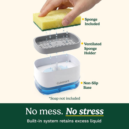 Cuisinart 2-in-1 Dish Soap Dispenser with Sponge Holder and Sponge for Kitchen Sink – Soap Pump Organizer Set with Tray, Countertop Caddy for Dishes, Dishwashing Liquid Dispenser, Sink Essentials