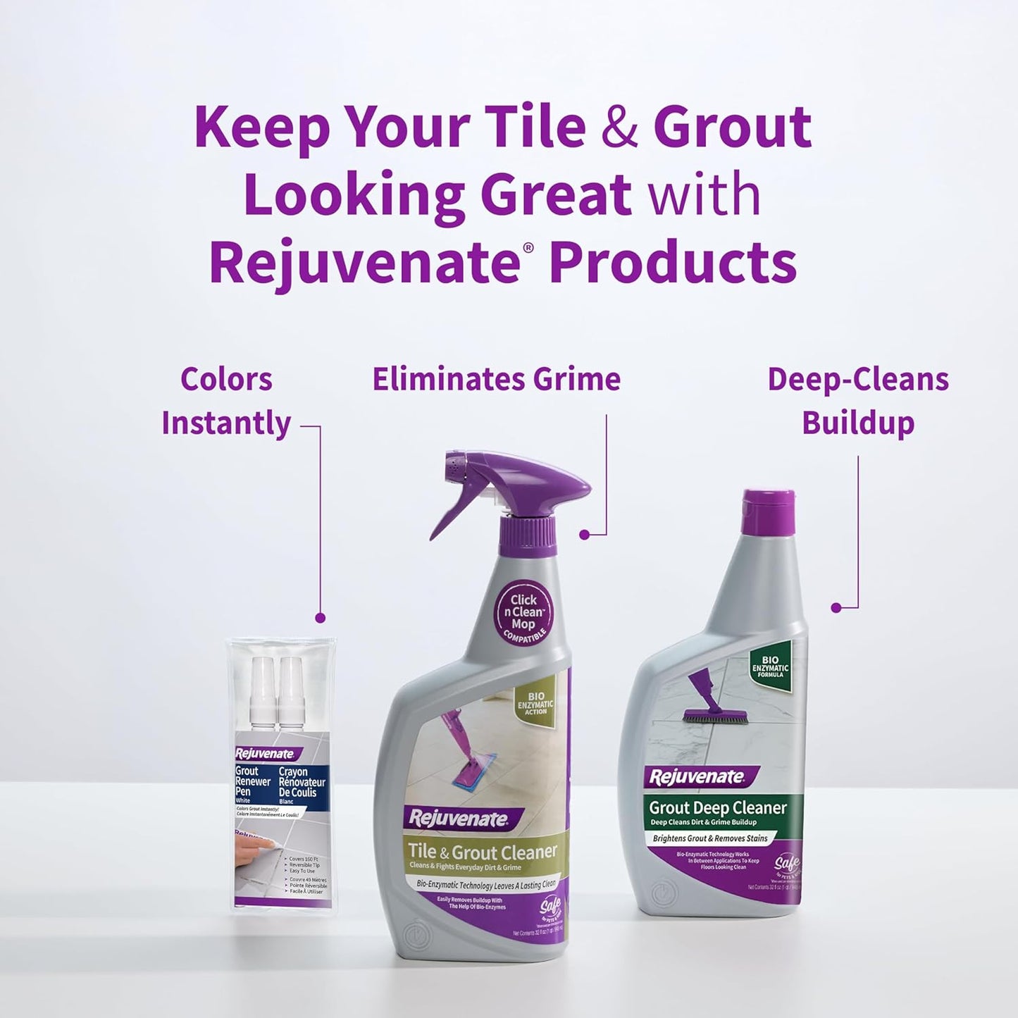 Rejuvenate Grout Deep Cleaner Cleaning Formula Instantly Removes Years of Dirt Build-Up to Restore Grout to the Original Color (32 fl oz)