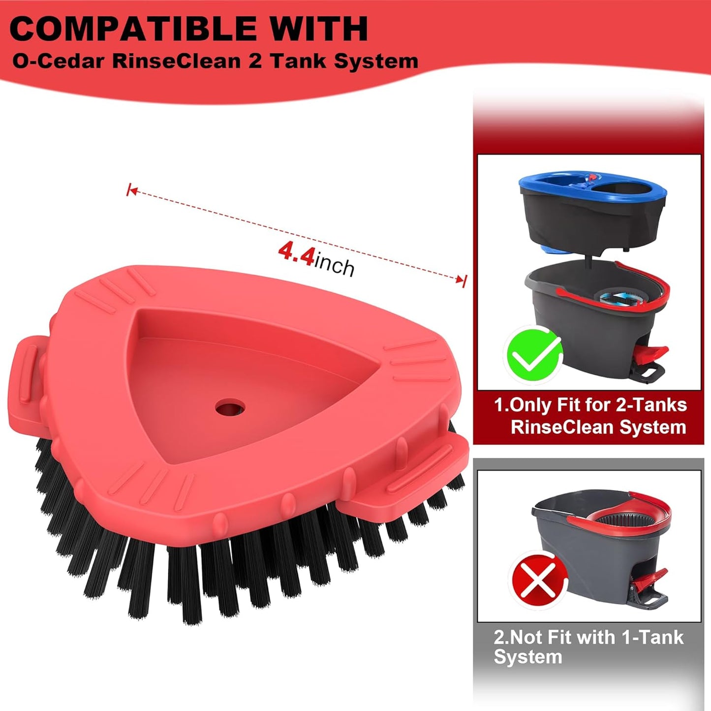 Replacement Scrub Brush for O-Cedar 2-Tank System, 4.4" Triangular Spin Mop Scrubber Head, Heavy-Duty Stiff Bristle Cleaning Brush for Tile, Grout, Bathroom, Kitchen & Floors