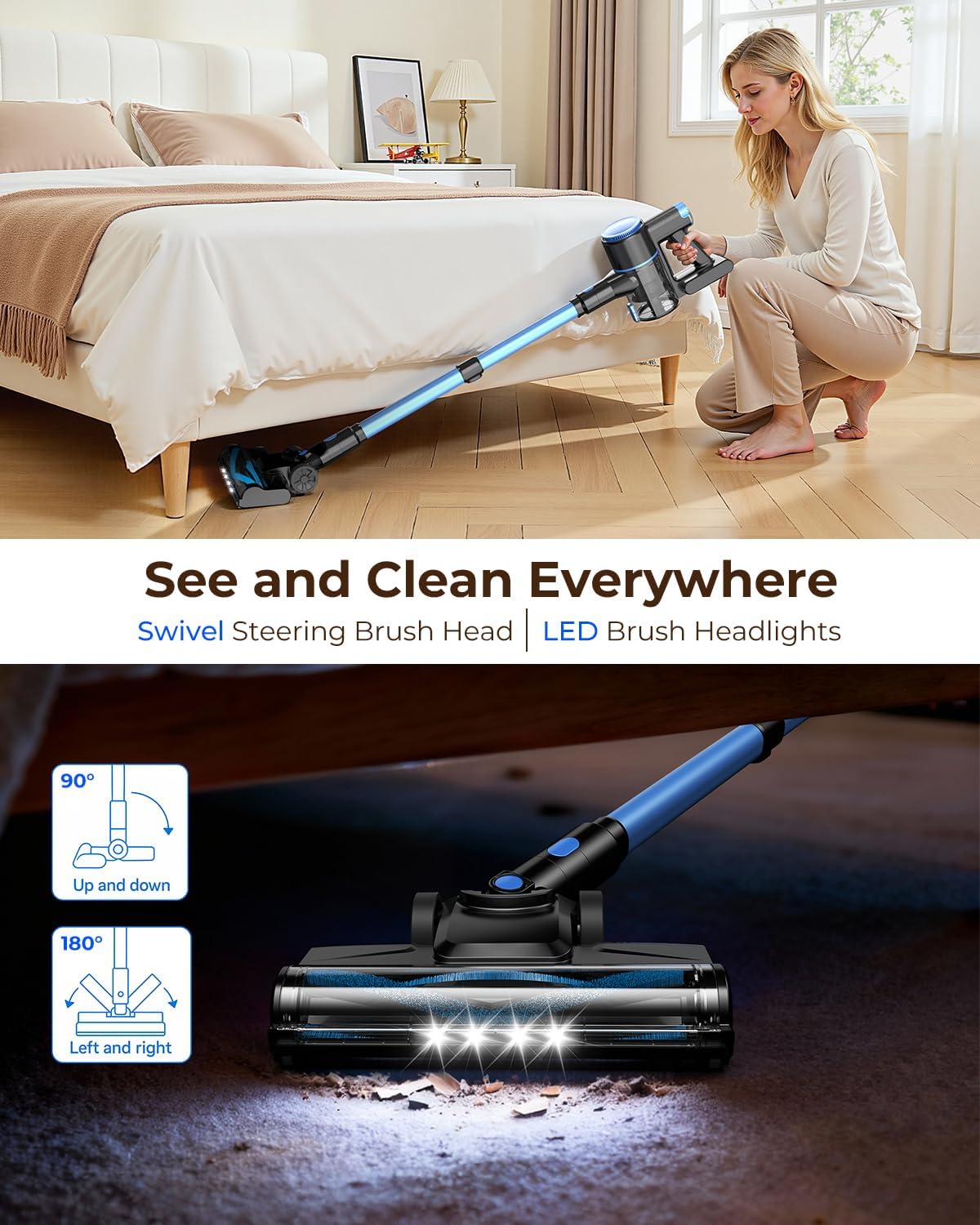 UML0 N8 Cordless Vacuum Cleaner,Lightweight Stick Vacuum with Powerful Suction,2200mAh Battery,40 Mins Runtime, Self-Standing,Rechargeable Vacuum Cleaners for Home Hardwood Floor Pet Hair