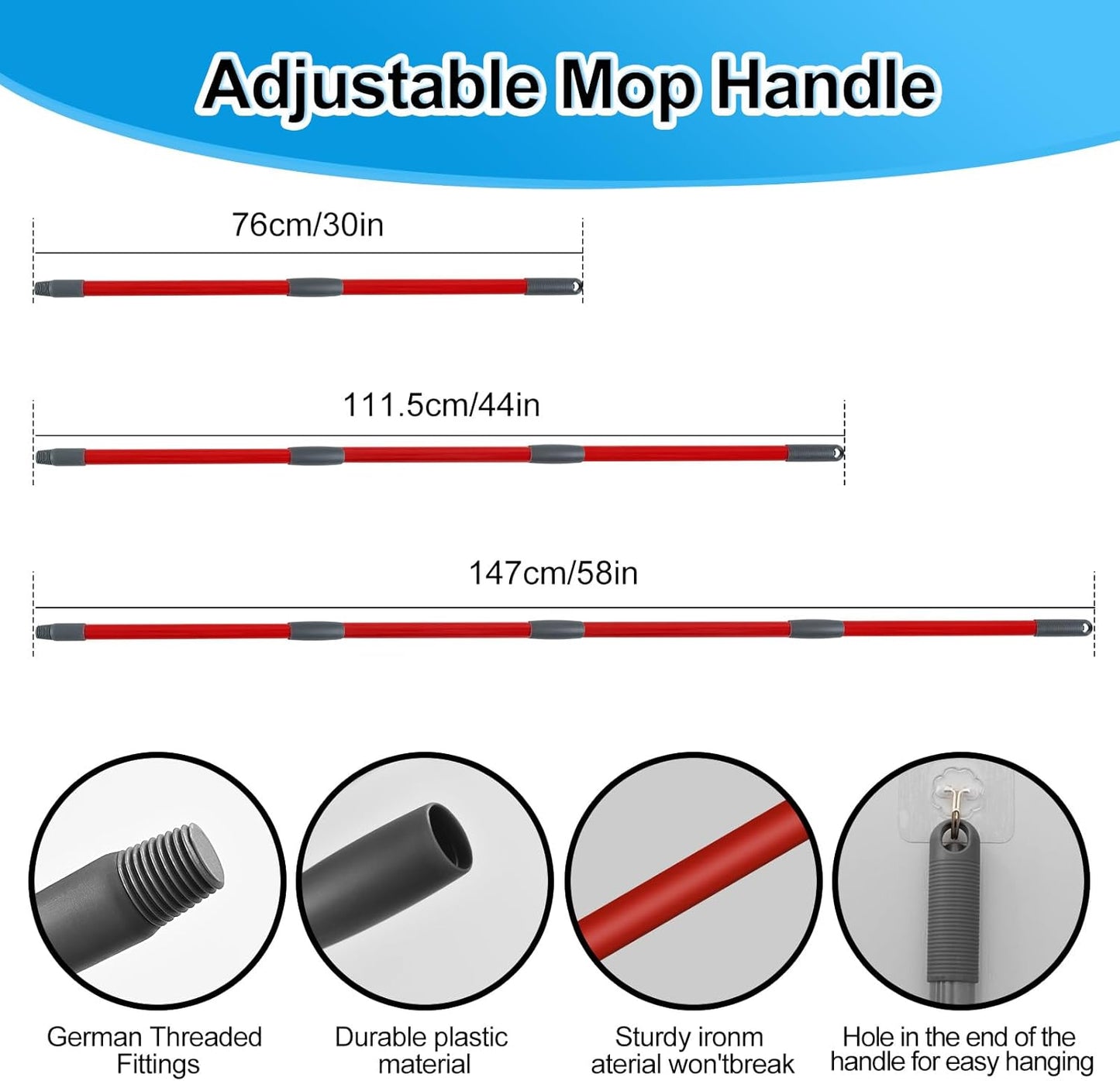 Spin Mop Handle, Mop Replacement Head,Brush,Base Compatible with OCedar EasyWring 1 Tank,2 Microfiber Mop Refills,1 Mop Base,1 Brush and 30-58" Mop Handle Combo Set for OCeda,Use for Floor Cleaning