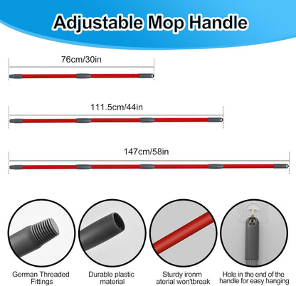 Spin Mop Handle, Mop Replacement Head,Brush,Base Compatible with OCedar EasyWring 1 Tank,2 Microfiber Mop Refills,1 Mop Base,1 Brush and 30-58" Mop Handle Combo Set for OCeda,Use for Floor Cleaning
