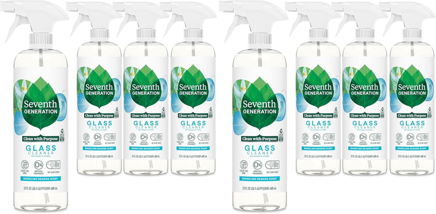 Seventh Generation Glass Cleaner, Biodegradable Formula, Sparkling Seaside Scent, 23 oz (Pack of 4)