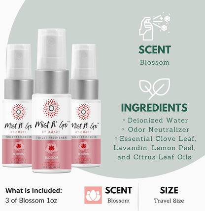 Mist N’ Go by Omaze Travel Bathroom Spray for Toilet Spray Odor Eliminator - Travel Toilet Spray for Bathroom Air Freshener Spray for Bathroom Deodorizer - Clean Mix, Travel Size (1oz x2)